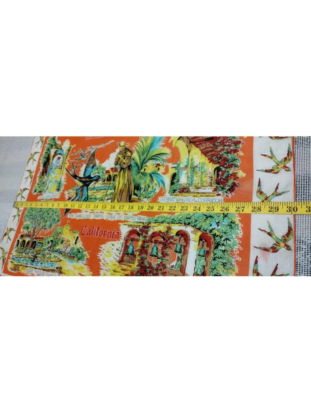 40s 30s California Missions Scarf Birds SAN JUAN CAPISTRANO 1930s MULTICOLOR ART